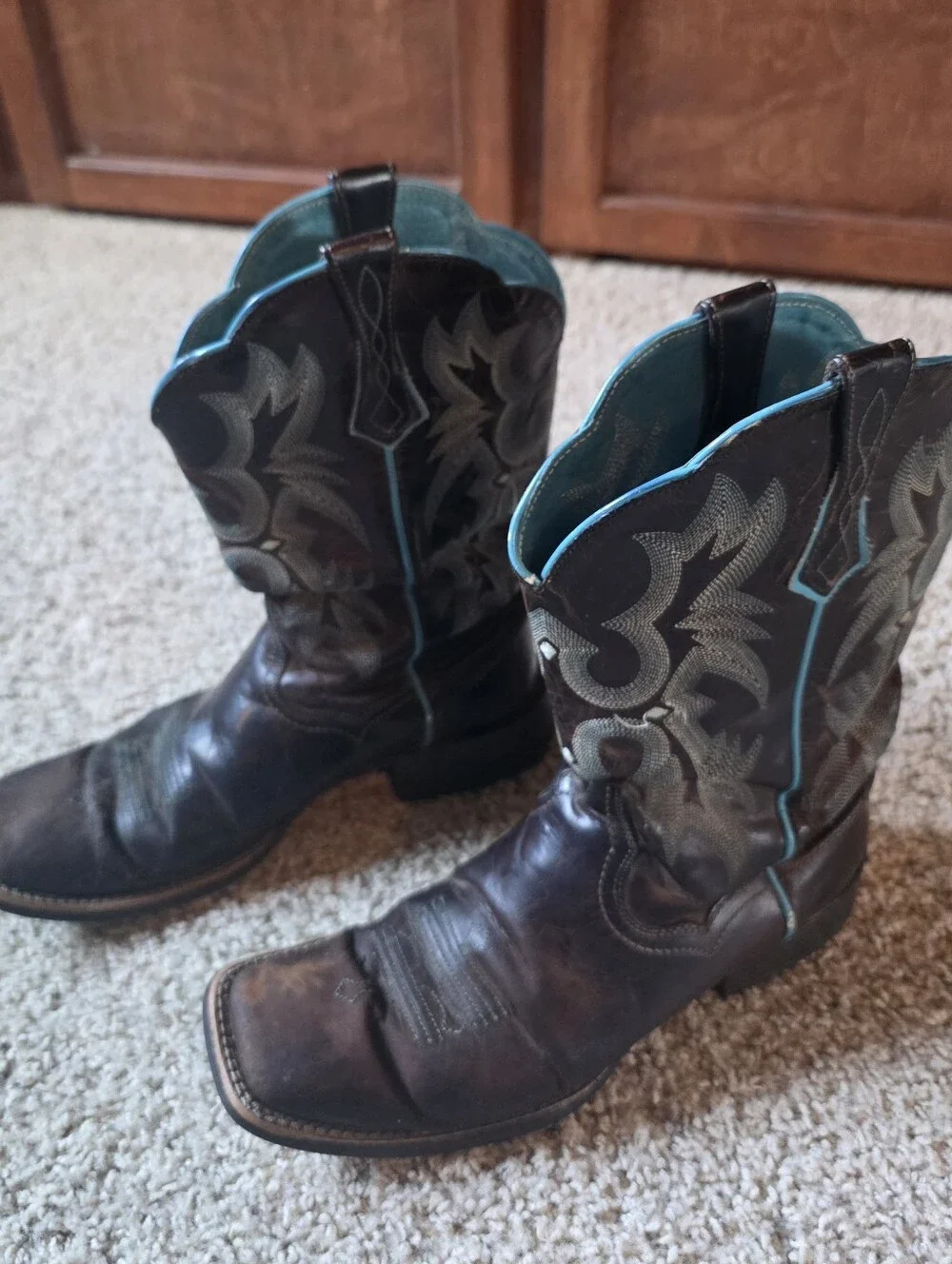 Ariat 10008017 Western Brown Turquoise Leather Boots Square Toe Women's 10B